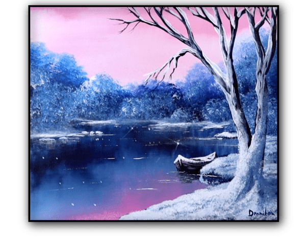 snowy covered boat acrylic landscdape painting by urartstudio.com 1