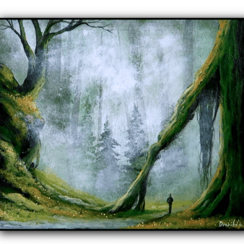 Giant Tree and a Man Acrylic Landscape Painting Step by Step Techniques by urartstudio.com 1