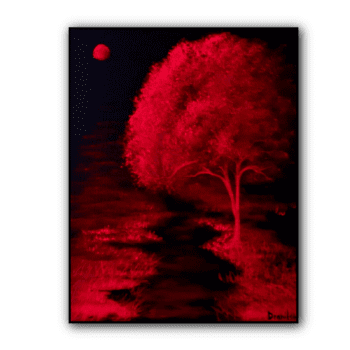 red tree path acrylic abtract painting black canvas by urartstudio.com 1