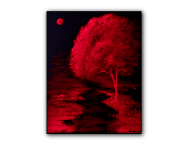 red tree path acrylic abtract painting black canvas by urartstudio.com 1