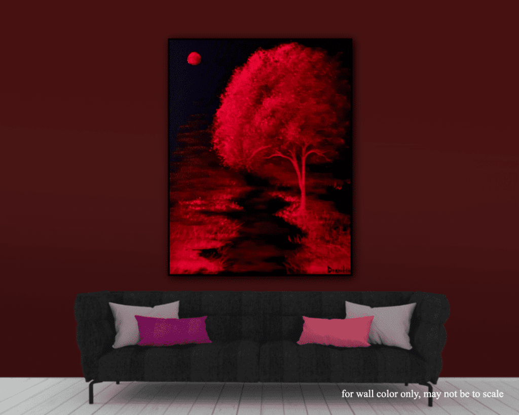 Red Tree Path – Black Canvas – Simple for Beginners – Oval Brush Painting Technique