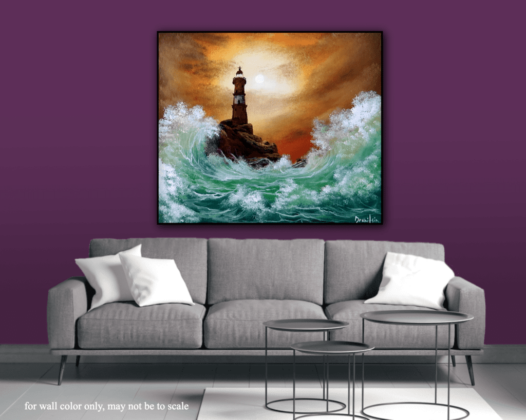 Lighthouse and Ocean Waves at Sunset