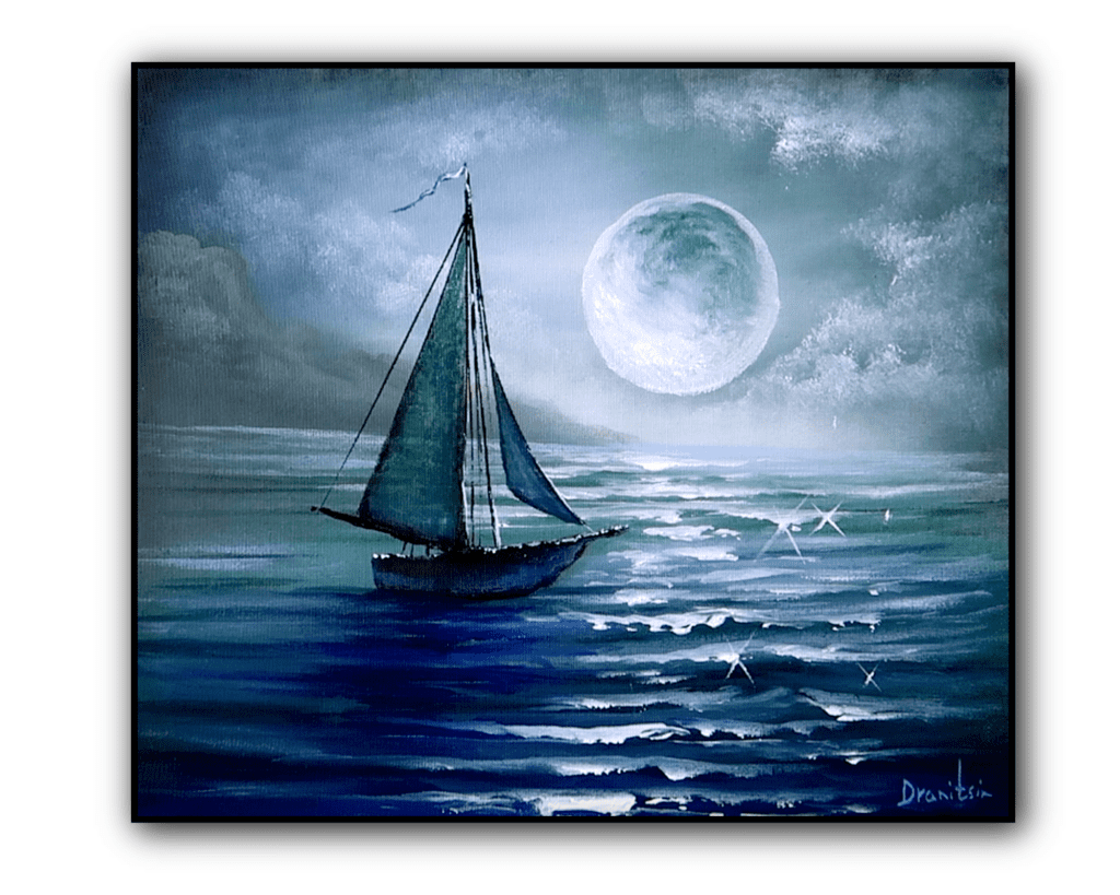 voyage to the moon acrylic seascape painting by urartstudio.com 1