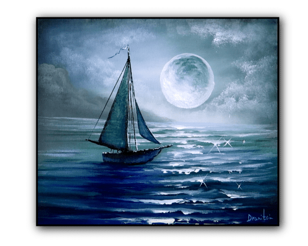 voyage to the moon acrylic seascape painting by urartstudio.com 1