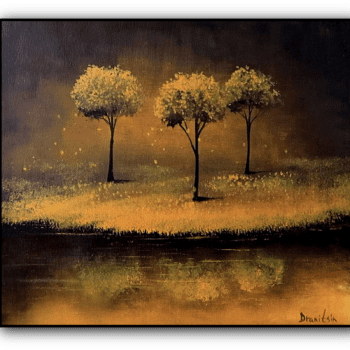 3 yellow trees abstract landscape painting acrylics by urartstudio.com 1