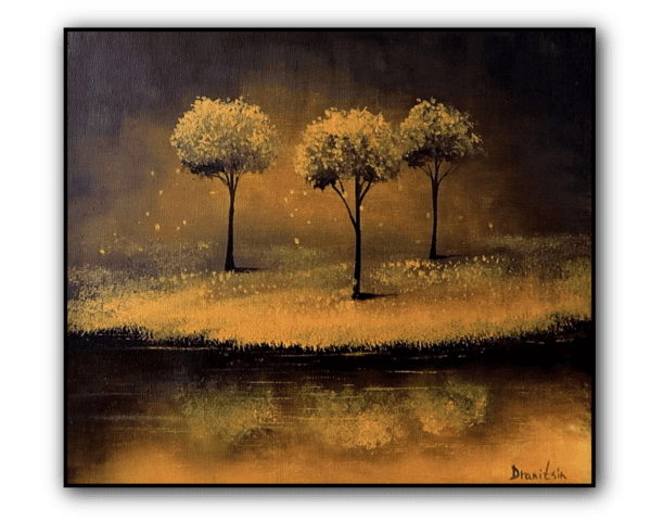 3 yellow trees abstract landscape painting acrylics by urartstudio.com 1