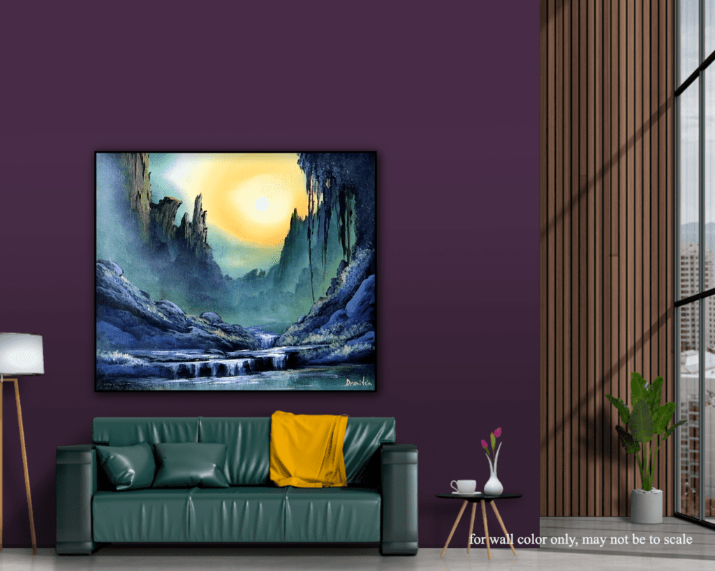 deep rocky waterfall acrylic landscape painting by urartstudio.com 2