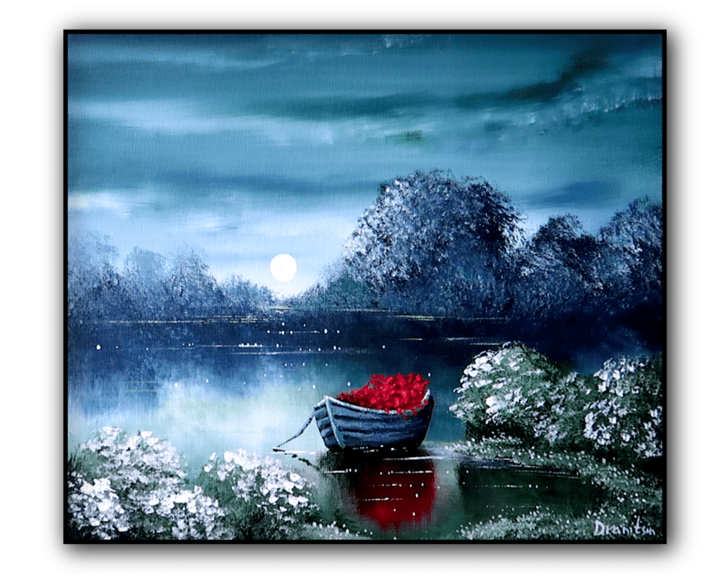 flower boat acrylic landscape painting by urartstudio.com 1