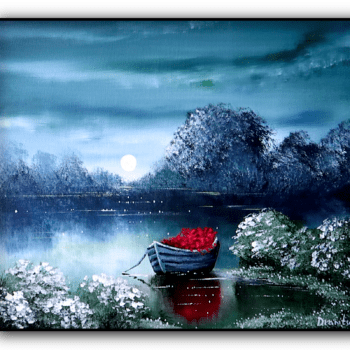 flower boat acrylic landscape painting by urartstudio.com 1