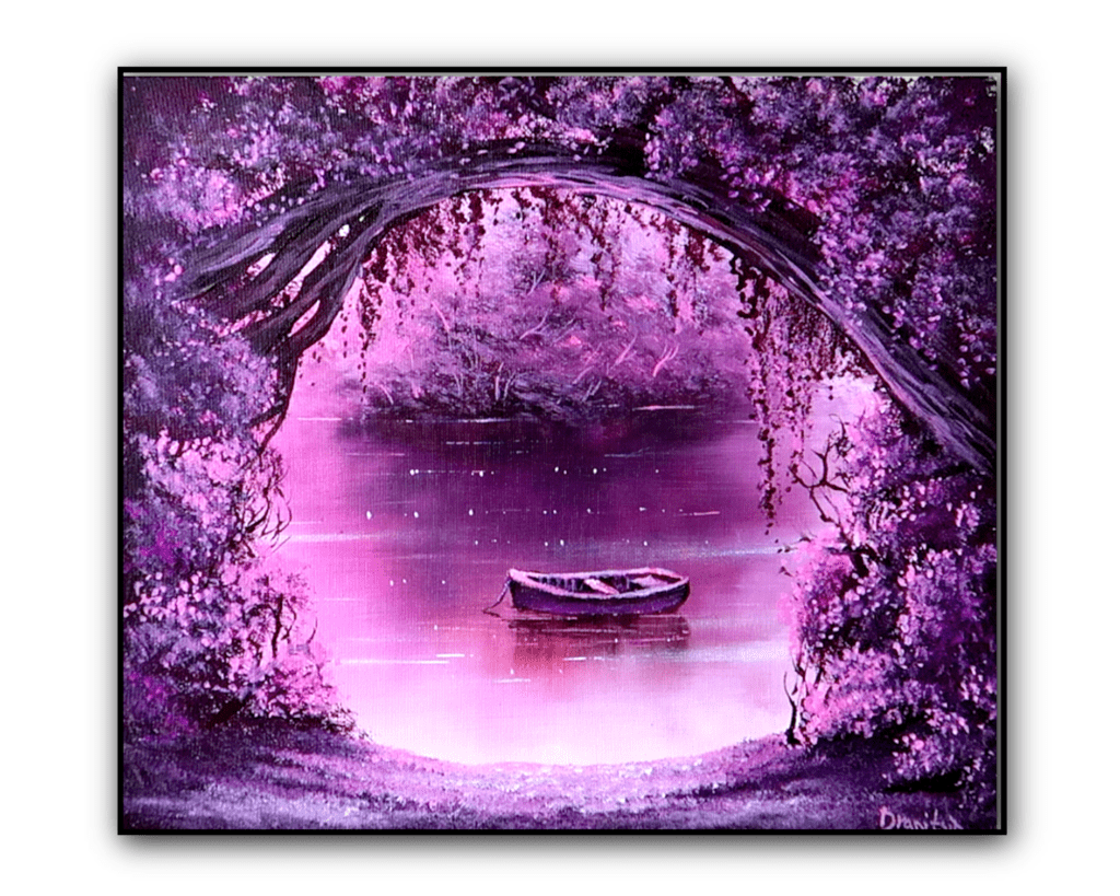 lavender shore boat acrylic landscape painting by urartstudio.com 1