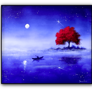 red tree night fog acrylic landscape painting by urartstudio.com 1