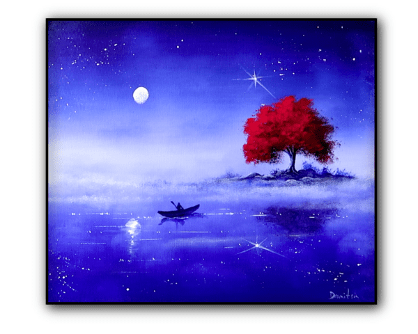 red tree night fog acrylic landscape painting by urartstudio.com 1