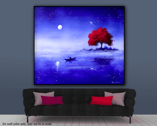 red tree night fog acrylic landscape painting by urartstudio.com 2