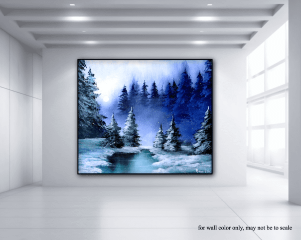 snowing winter pond acrylic landscape painting by urartstudio.com 2