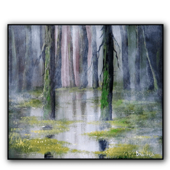 trees in water acrylic landscape painting by urartstudio.com 1