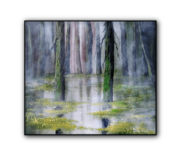 trees in water acrylic landscape painting by urartstudio.com 1