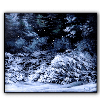 winter forest on black canvas acrylic landscape painting by urartstudio.com 1