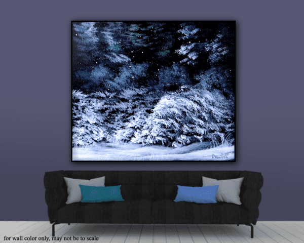 winter forest on black canvas acrylic landscape painting by urartstudio.com 2