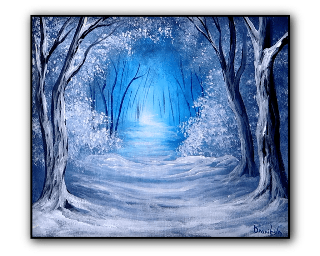 winter forest tunnel acrylic landcape painting by urartstudio.com 1