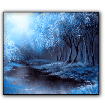 blue forest acrylic landscape painting by urartstudio.com 1