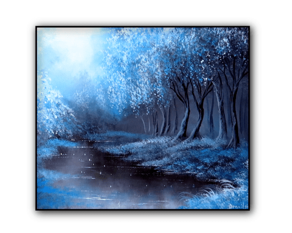 blue forest acrylic landscape painting by urartstudio.com 1