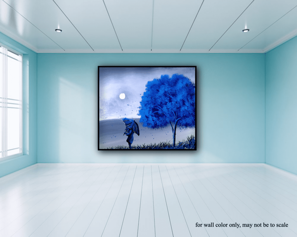 blue tree umbrella acrylic landscape painting 3toneart by urartstudio.com 1