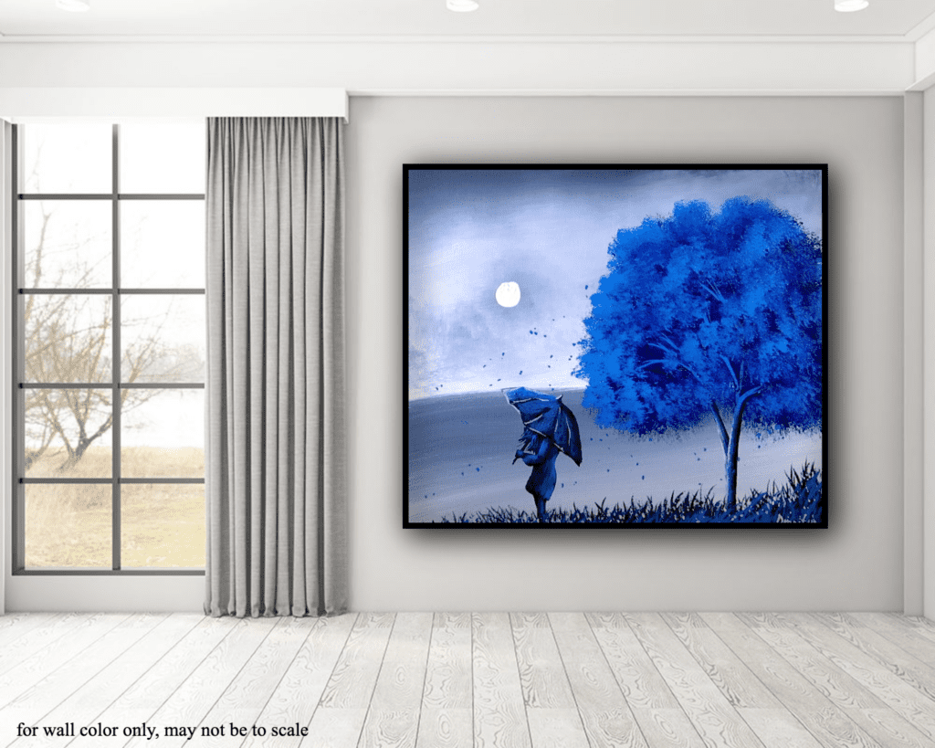 blue tree umbrella acrylic landscape painting 3toneart by urartstudio.com 1