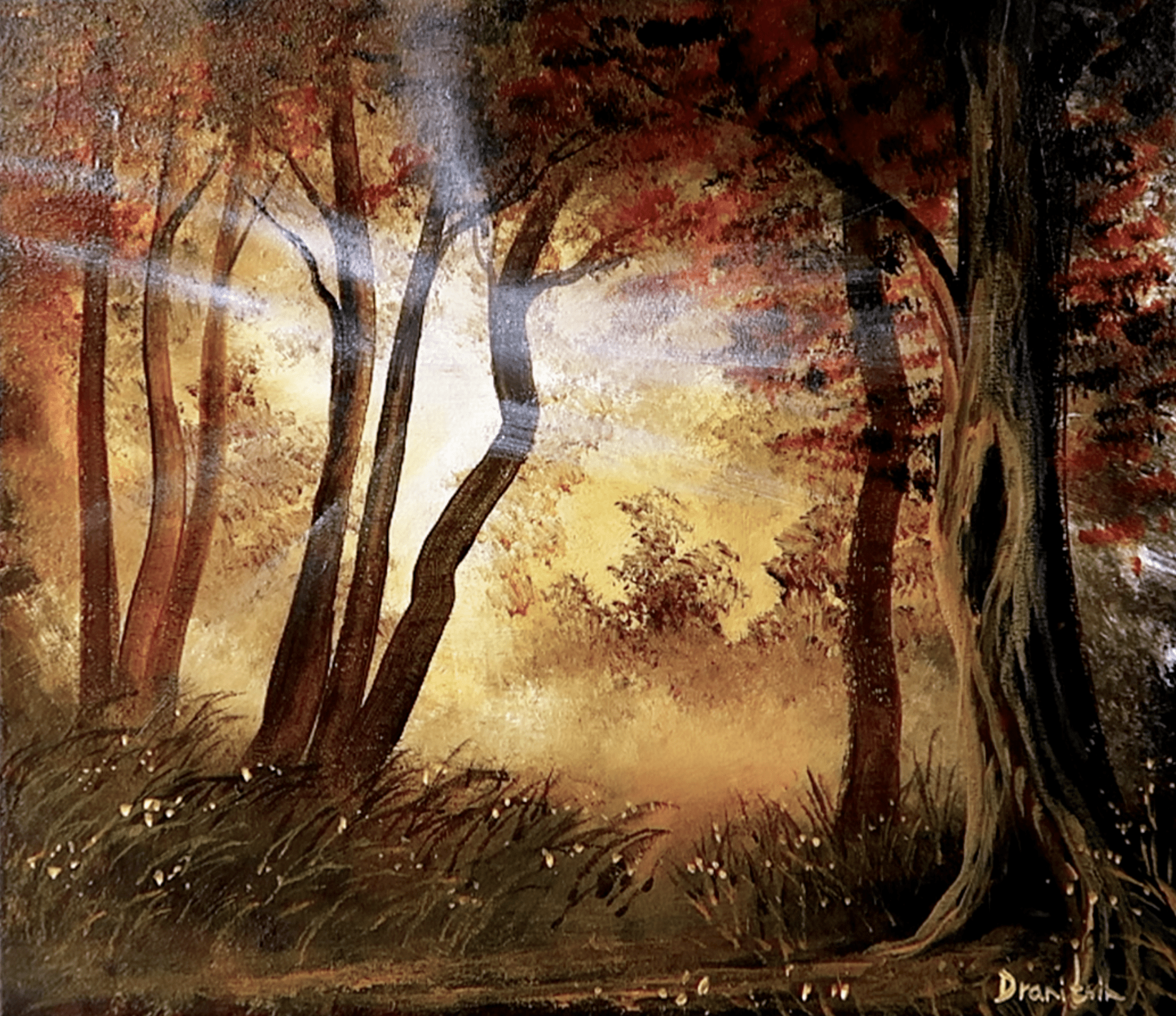 forest filtering light acrylic landscape painting by urartstudio.com 5