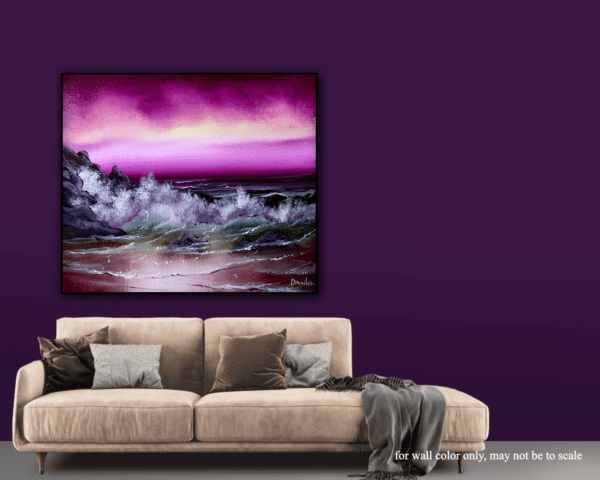 purple ocean waves on rocky beach acrylic seascape painting seasparkart by urartstudio.com 1