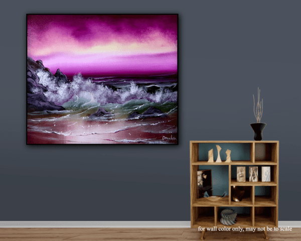 purple ocean waves on rocky beach acrylic seascape painting seasparkart by urartstudio.com 3