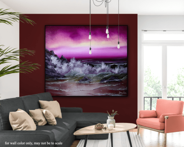 purple ocean waves on rocky beach acrylic seascape painting seasparkart by urartstudio.com 3