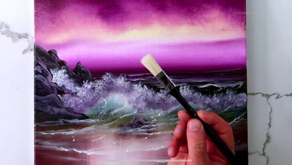 purple ocean waves on rocky beach acrylic seascape painting seasparkart by urartstudio.com 3