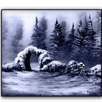 winter gate black and white acrylic landscape painting by urartstudio.com 1