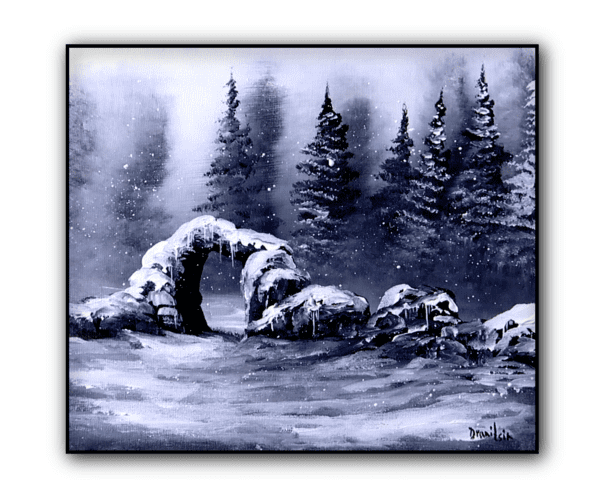 winter gate black and white acrylic landscape painting by urartstudio.com 1