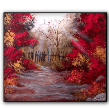 Path to Autumn Gate acrylic landscape painting by urartstudio.com 1