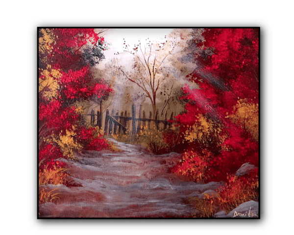 Path to Autumn Gate acrylic landscape painting by urartstudio.com 1