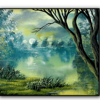 Under the Moonlight, How to Paint the Moon's Glow Reflected on a Calm Lake | Acrylic Landscape Art 1