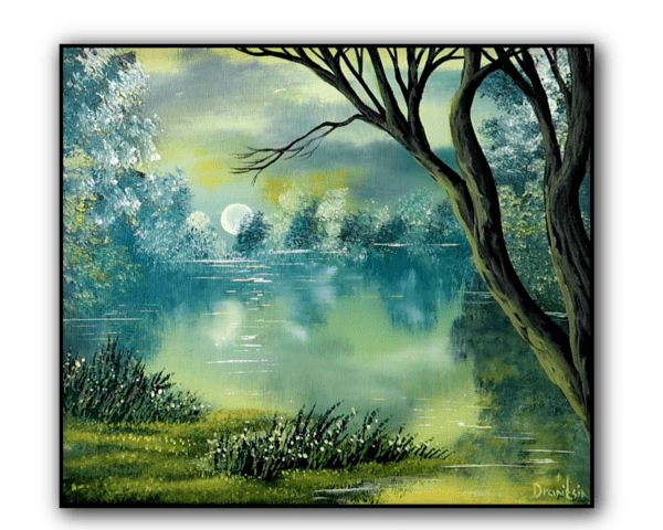 Under the Moonlight, How to Paint the Moon's Glow Reflected on a Calm Lake | Acrylic Landscape Art 1