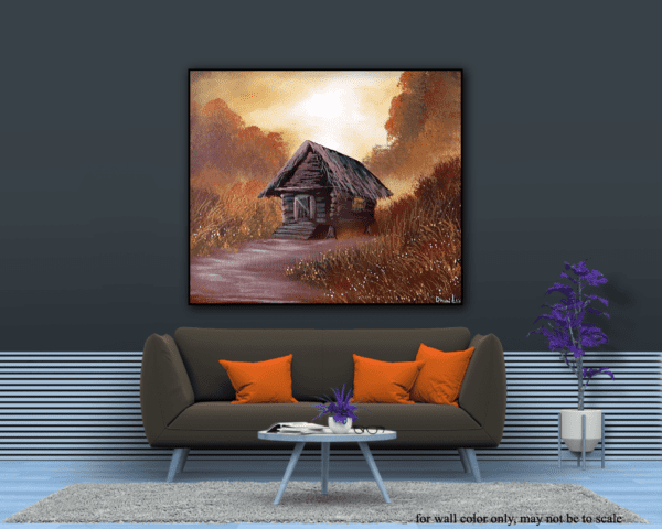 cabin in glow acrylic landscape painting by urartstudio.com 4