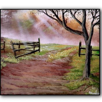 country road fence acrylic landscape painting by urartstudio.com 1