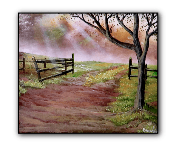 country road fence acrylic landscape painting by urartstudio.com 1