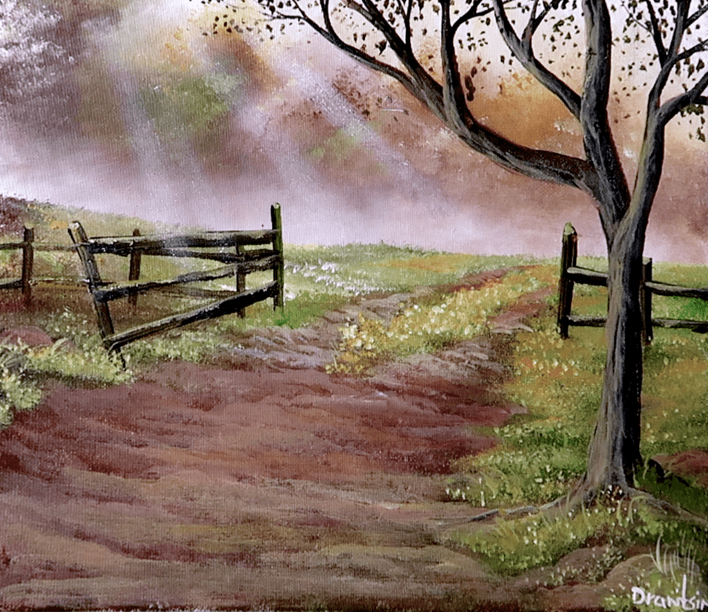 🌾 Paint a Peaceful Country Road with Fence | Acrylic demo 🎨 #AcrylicPainting #CountrysideArt