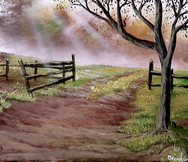 country road fence acrylic landscape painting by urartstudio.com 1