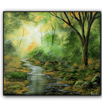 Emerald Stream, Step-by-Step Acrylic Painting of a Green Forest Stream 1