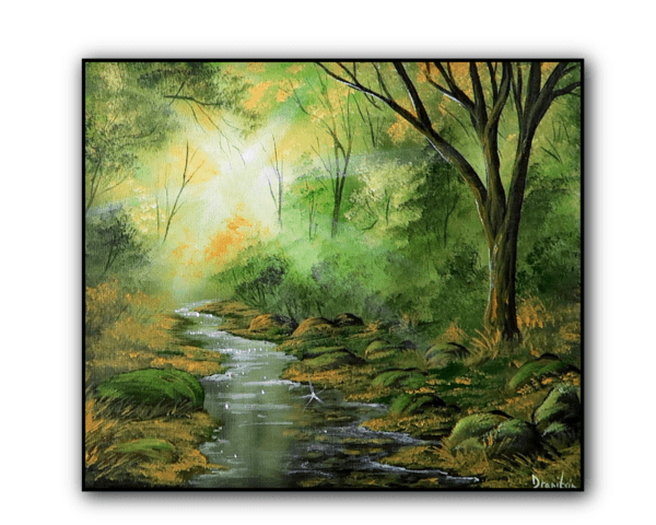 Emerald Stream, Step-by-Step Acrylic Painting of a Green Forest Stream 1