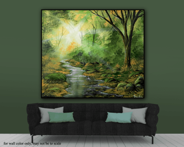 Emerald Stream, Step-by-Step Acrylic Painting of a Green Forest Stream