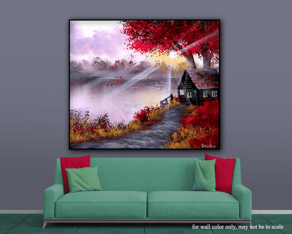 Lakefront Dreams: Step-by-Step Acrylic Painting of a Cabin on a Lake at Sunrise