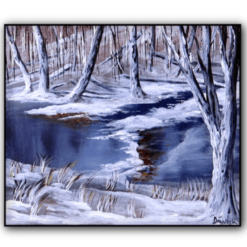 Serenity in Frost, Acrylic Painting of a Frozen Stream | Easy Painting for Beginners 1