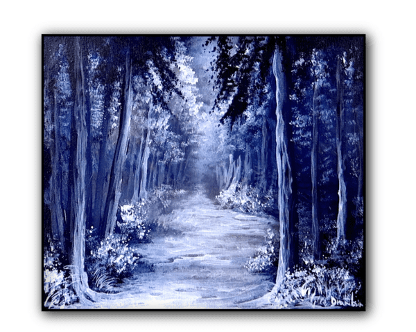 Frozen Serenity | Step-by-Step Acrylic Painting of a Blue Forest Landscape | Easy for Beginners 1