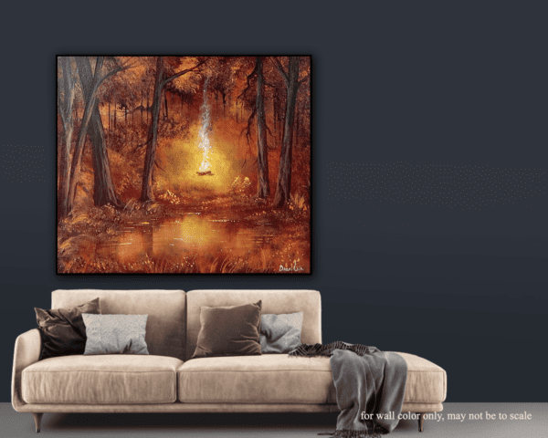 Glow of the Night, Cozy Campfire Reflecting in a Serene Pond